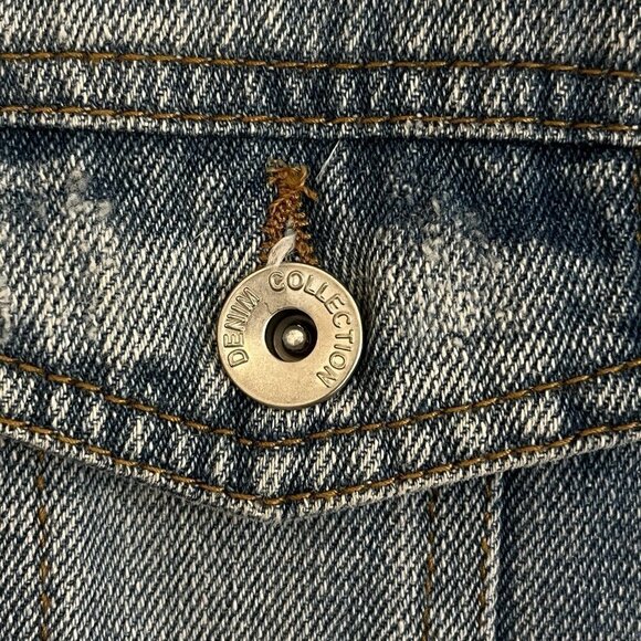 CiSono Women Sherpa Lined Trucker Jean Jacket L Faux Fur Collar Fleece 90s Y2K - Picture 13 of 16